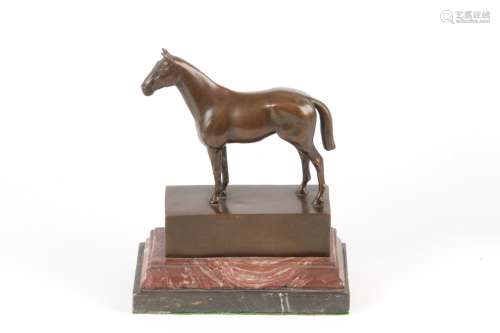 A 20TH CENTURY BRONZE SCULPTURE OF A HORSE MOUNTED ON A RECTANGULAR PLINTH SIGNED ANDRE with moulded