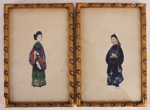 A PAIR OF LATE 19th CENTURY PAINTINGS on rice paper of an Emperor and Empress in full dress in