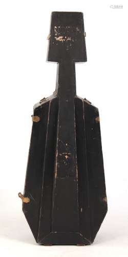 AN 19TH CENTURY EBONISED WOOD CELLO CASE with velvet lined interior 133cm high