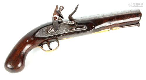 A GEORGE III LARGE BORE FLINTLOCK PISTOL with steel barrel stamped with proof marks on full walnut