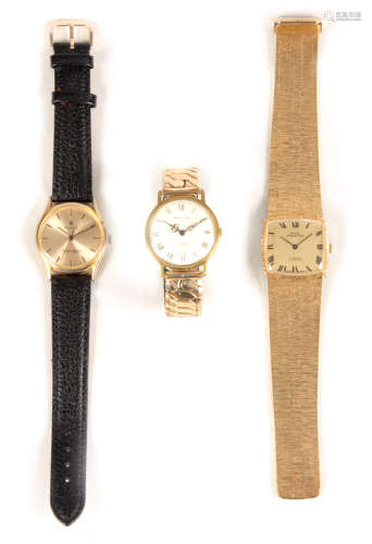 A COLLECTION OF THREE GOLD PLATED WRIST WATCHES, a Waltham 17 jewels Incabloc with manual wound