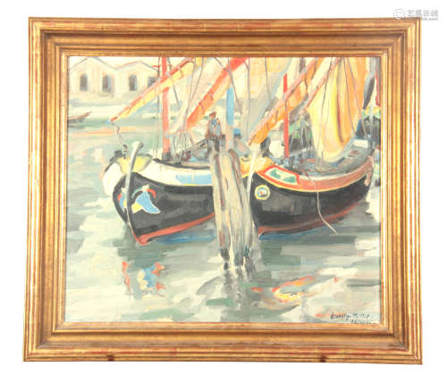 MIHALY ERDELYI (HUNGARIAN, 1894-1972) - OIL ON BOARD fishing boats at Chioggia, Venice 59.5cm high