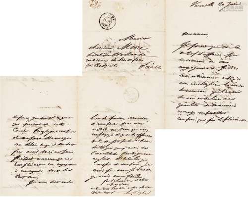 司汤达（Stendhal，1783～1842） 致友人有关寻求复仇的信札 信笺 一张四页（附证书）