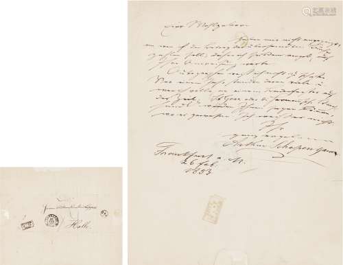 叔本华（Arthur Schopenhauer，1788～1860） 致古籍拍卖商有关签名本收藏等的信札 信笺 一张二页（一页为地址页）