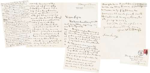 巴顿将军（George Smith Patton，Jr.，1885～1945） 西点军校时期致父亲有关陆军议案的家书 信笺 二张五页（带实寄封，附证书）
