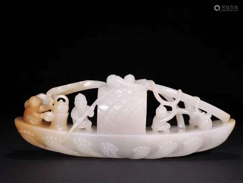 A Hetian Jade Ship Shaped Ornament