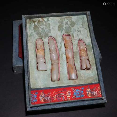 Set Of Hetian Jade Figure Ornaments