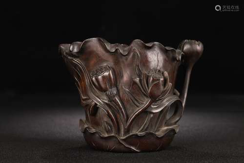 A Rosewood Lotus Flower Shaped Vessel