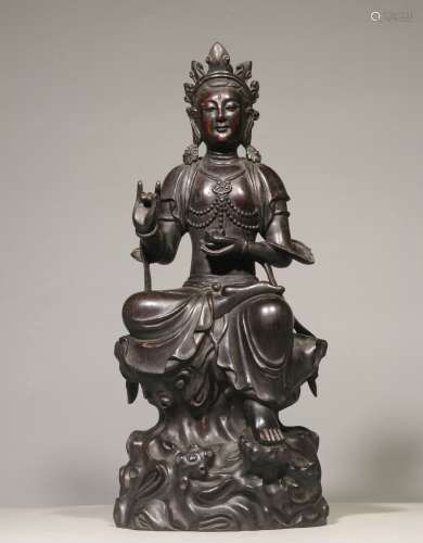 A Rosewood Guanyin Statue
