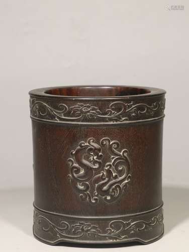 A Rosewood Dragon&Phoenix Carving Brush Pot