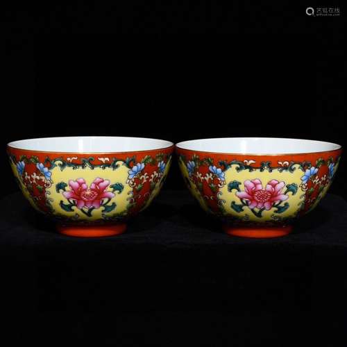 Pair Of Porcelain Alum Red Enameled Bowls