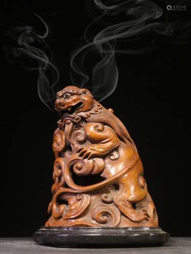 A Bamboo Beast Carving Censer With Rosewood Base