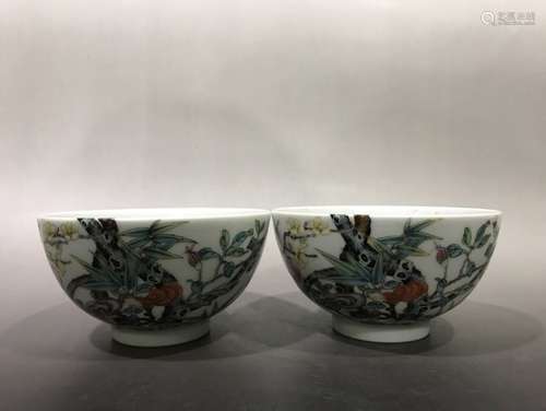 Pair Of Porcelain Famille Rose Bowls