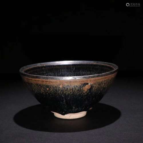 A Porcelain Black Glazed Bowl With Silver