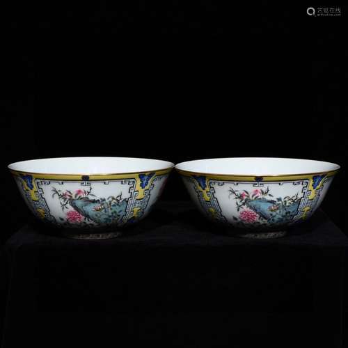 Pair Of Porcelain Famille Rose Floral Bowls