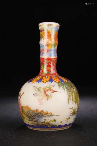 A Colored Glaze Enameled Floral&Bird Vase