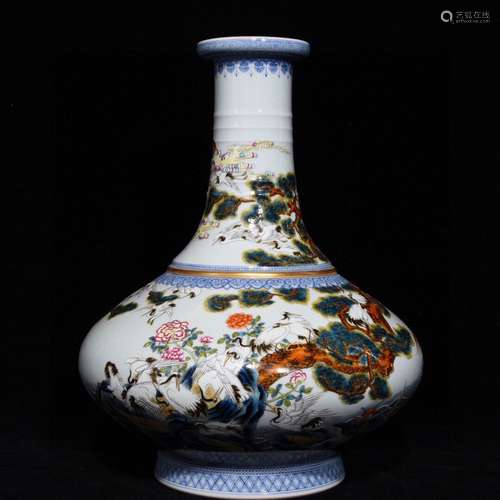 A Porcelain Famille Rose Crane Vase