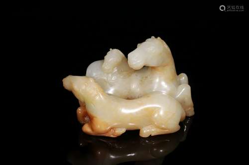 A Hetian Jade Horses Carving Ornament