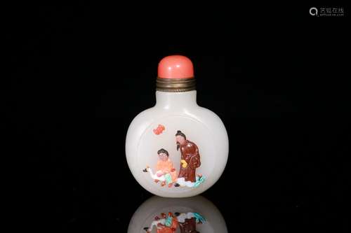 A Hetian Jade Snuff Bottle Embed Gems