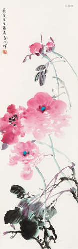 孟令辉 1907～1977 花卉 设色纸本 立轴
