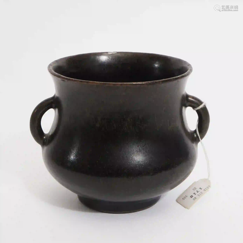 A Tea Foam Glazed Double Ear Furnace, Qianlong Period,