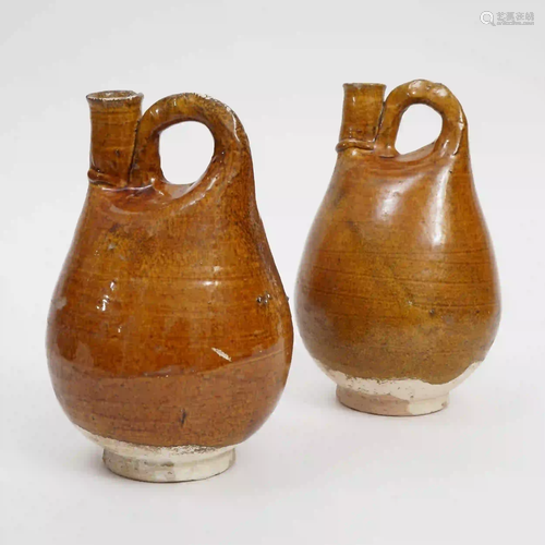 A Pair of Yellow-glazed Bagging Pots, Liao Dynasty