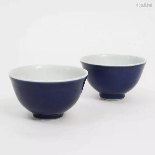 A Pair of Blue-glazed Bowls, Late Qing Dynasty