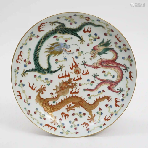 A Famille Rose Plate with Dragon Patterns, Guangxu