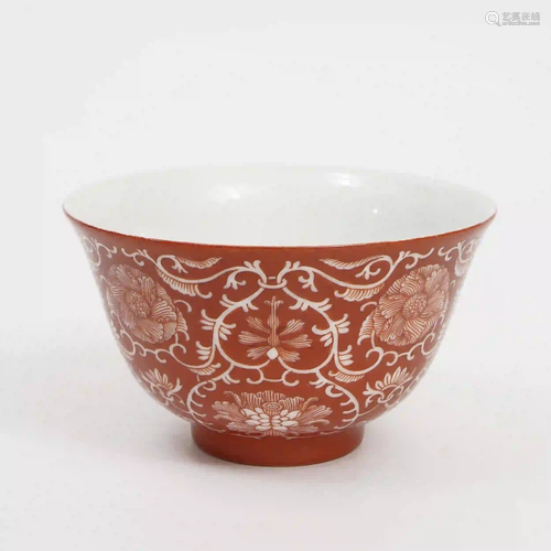 An Alum Red Flower Bowl, Daoguang Period, Qing Dynasty