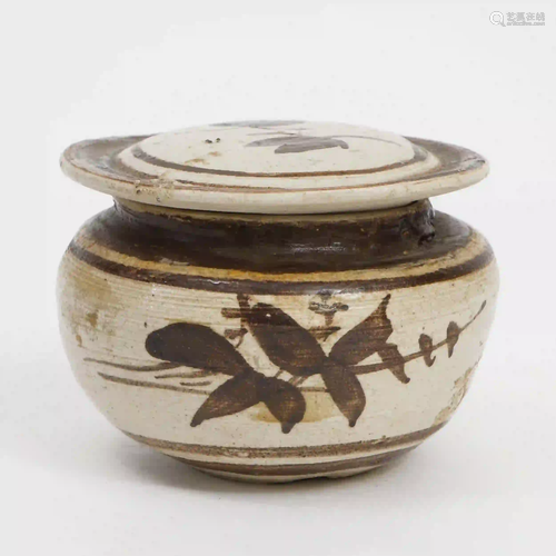 A Jizhou Kiln White Lid Jar with Black Flower Pattern,