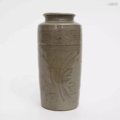 A Longquan-kiln Carved Tube Bottle, Yuan Dynasty