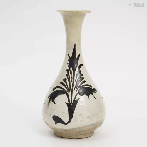 A White-glazed Vase with Black Flower Design, Jin