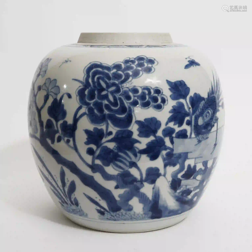 A Blue and White Jar with Flower and Bird pattern,