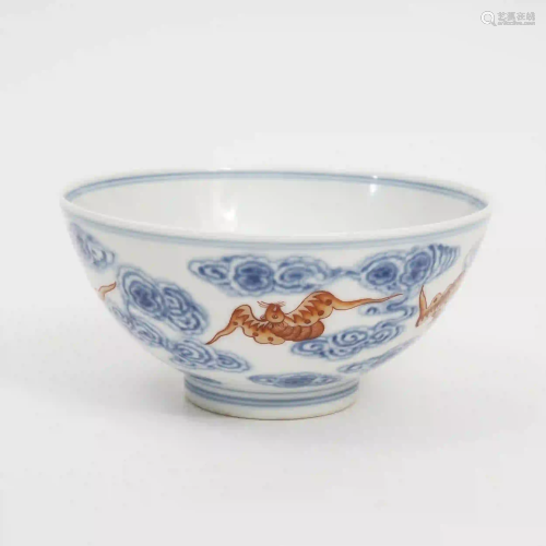 A Blue and White Alum Red Bowl with Chinese Painting