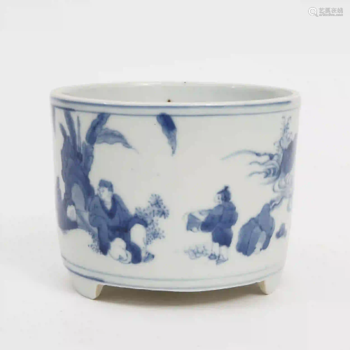A Blue and White Three-legged Incense Burner with