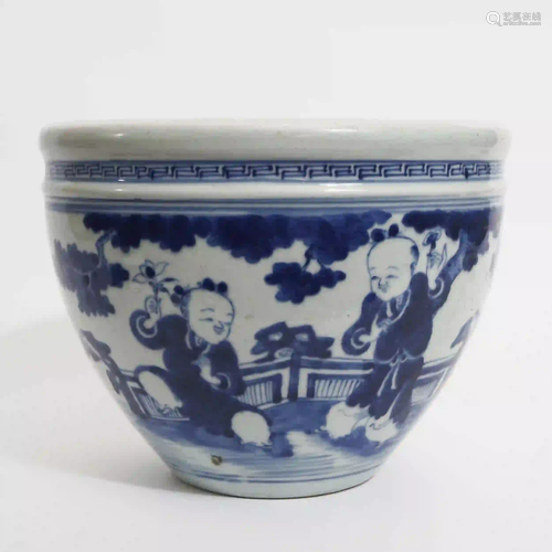 A Blue and White Scroll Jar with He-He Two Immortals