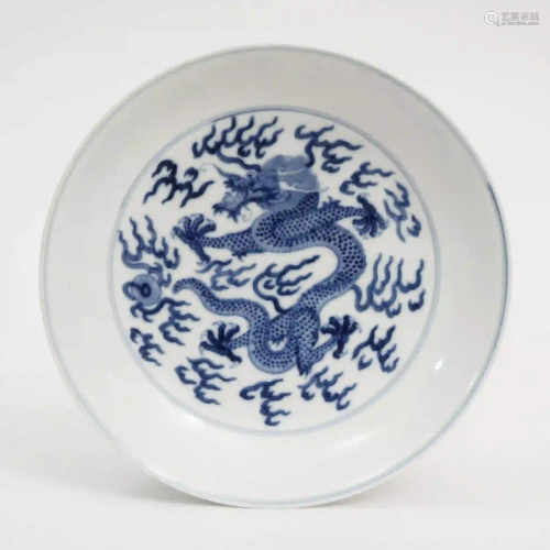 A Blue and White Dragon Plate, Guangxu Period, Qing