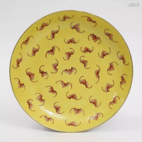 A Red Bat Pattern Plate with Yellow Ground Alum,