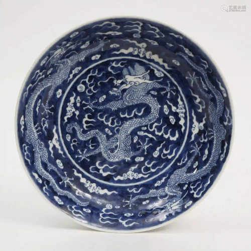 A Blue and White Cloud-dragon Pattern Plate, Guangxu