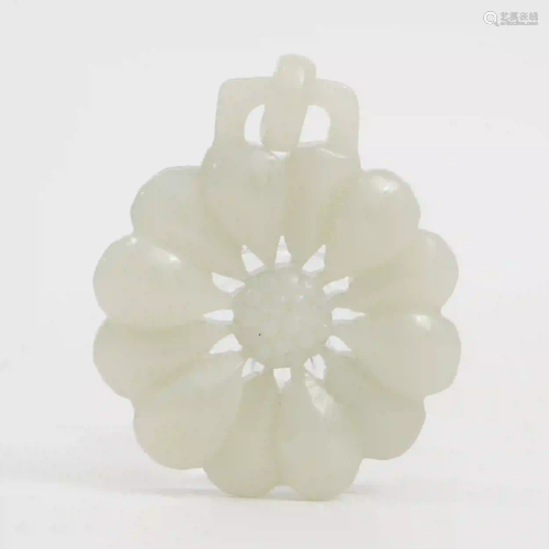 An Openwork Carved Hetian White Jade Pendant, Qing