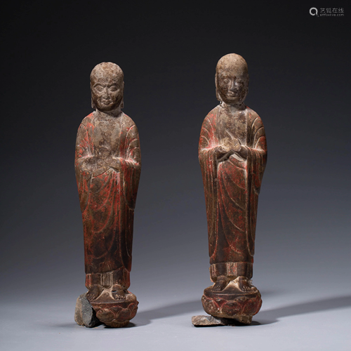 A PAIR OF CHINESE STONE BUDDHA STATUES