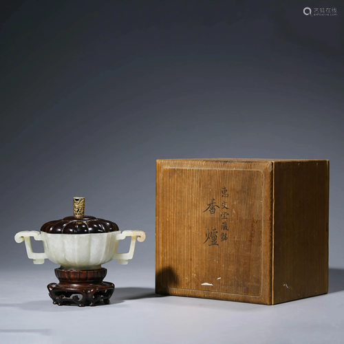 A CHINESE WHITE JADE DOUBLE-EARED INCENSE BURNER & …