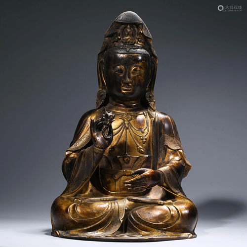 A CHINESE GILT-BRONZE AVALOKITESHVARA STATUE