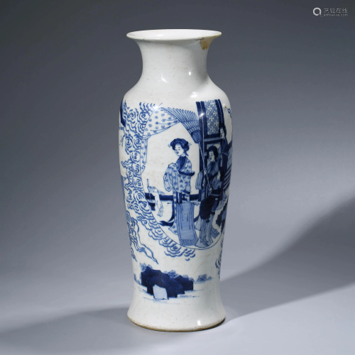 A CHINESE BLUE & WHITE FIGURE GUANYIN PORCELAIN VASE