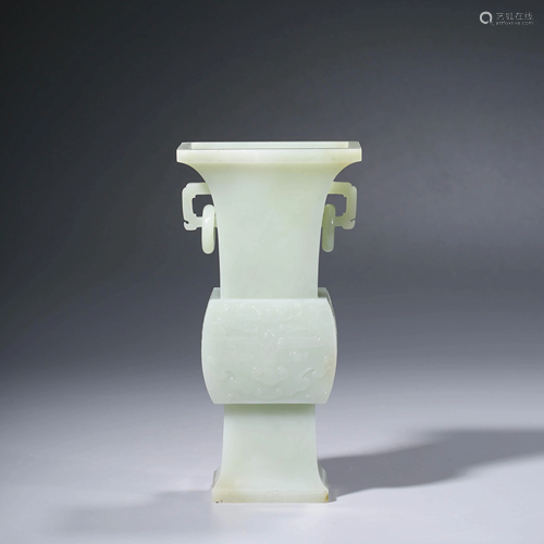 A CHINESE WHITE JADE SQUARE VASE, GU