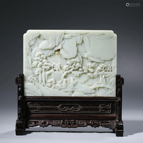 A CHINESE WHITE JADE TABLE SCREEN