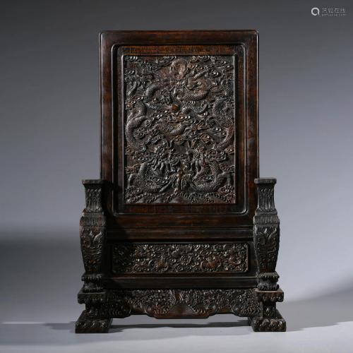 A CHINESE ZITAN WOOD TABLE SCREEN