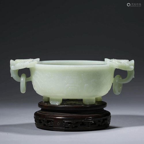 A CHINESE WHITE JADE WASHER WITH STAND