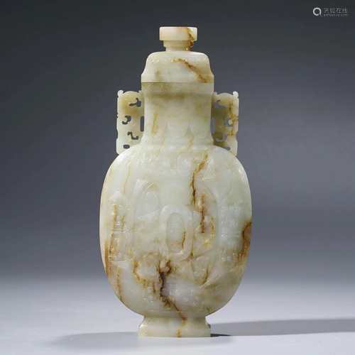 A CHINESE JADE VASE & COVER, QIANLONG MARK