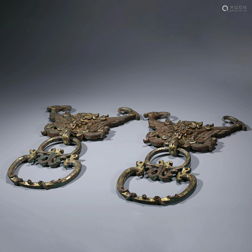 A PAIR OF CHINESE GILT-BRONZE GOLD & SILVER INLAID